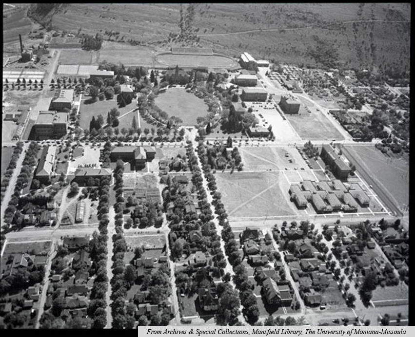 Missoula, University of Montana, aerial - 1950